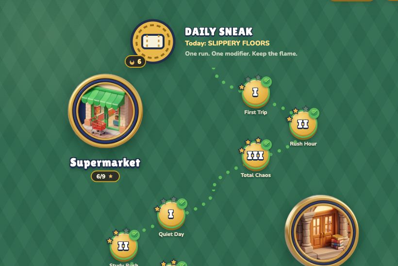 The Daily Sneak node with a six-day streak flame