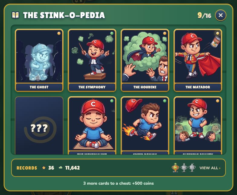 The Stink-o-pedia album with earned cards and the records strip